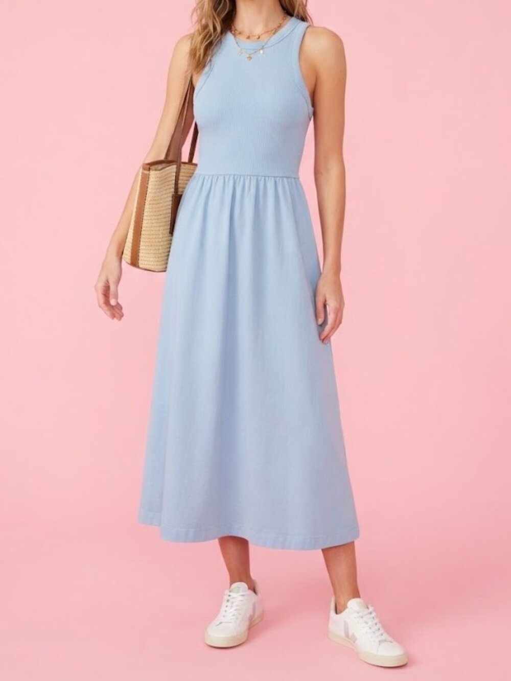 Old Navy Light Blue Fit & Flare Midi Dress